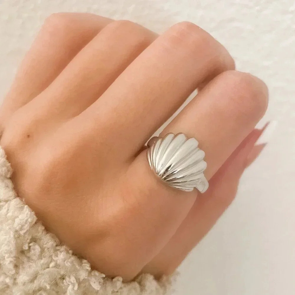 925 Sterling Silver Shell Ring Beach Ring Seashell Ring Open Ring Adjustable